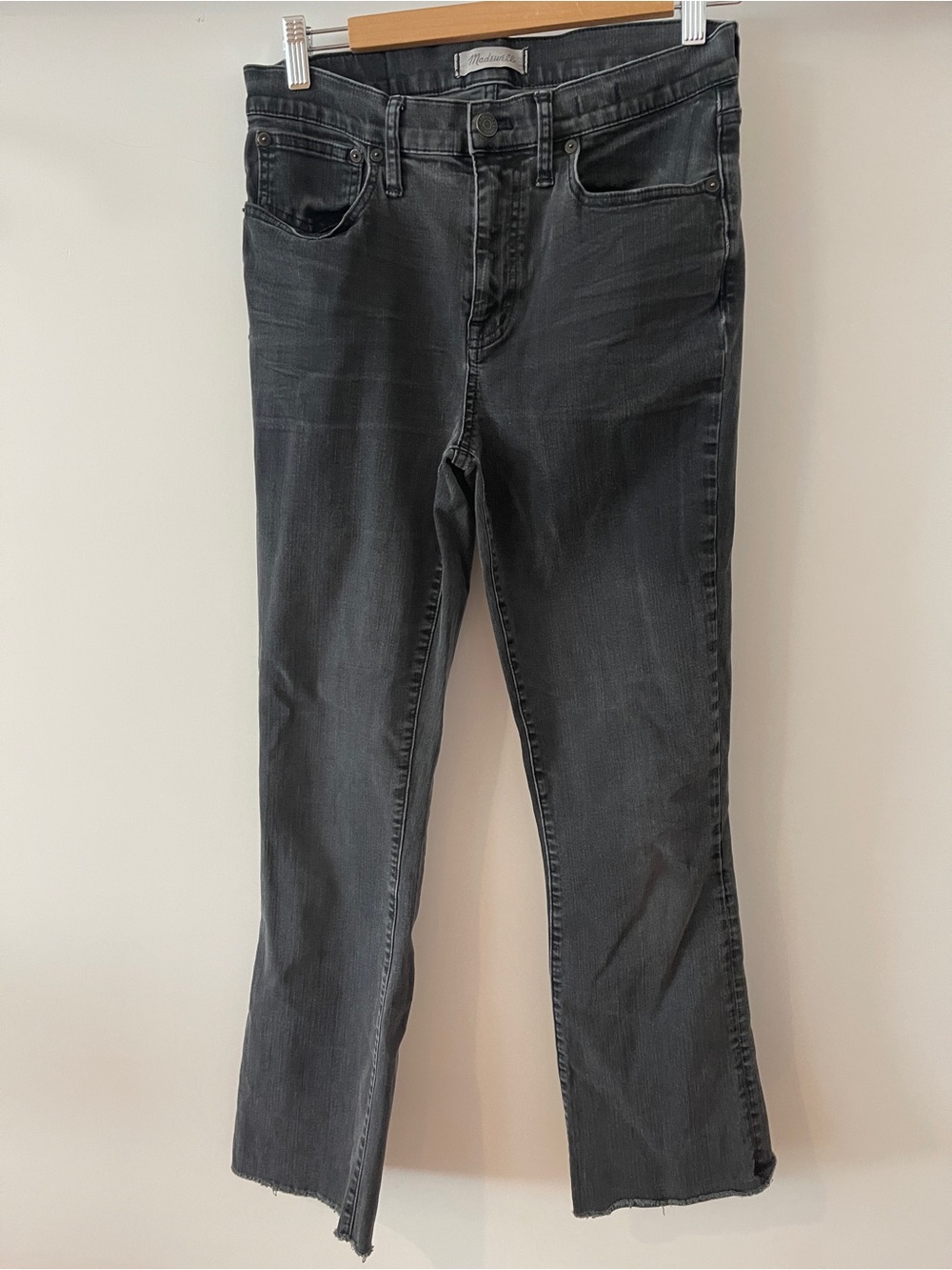 Madewell Black Cali Demi Boot Jeans with Raw Hem 29 Tall